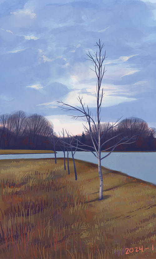Digital art of a parking lost behind the some industrial buildings, where it edhes up against 
                                a scuffy woods, with a few small trres planted int he lndscaped areas in front.  The grass is 
                                brown and the trees are bare because it's late winter.