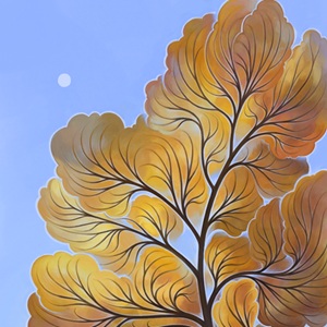 A thumbnail of a digital drawing of a stylized tree with yellow and orange leaves