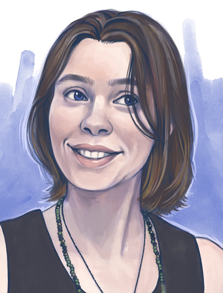 digital self-portrait of me; 
                            a white woman with graying brown hair smiling awkwardly and looking to the right